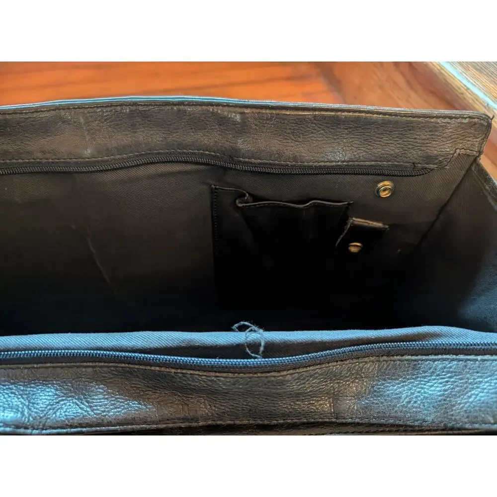 Vintage Boulder Ridge Soft Leather Laptop Messenger Bag Soft Black Leather